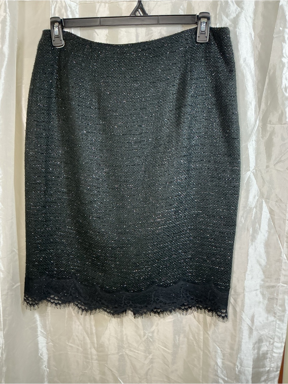 Coldwater Creek Black Tweed Pencil Skirt with Lace Trim